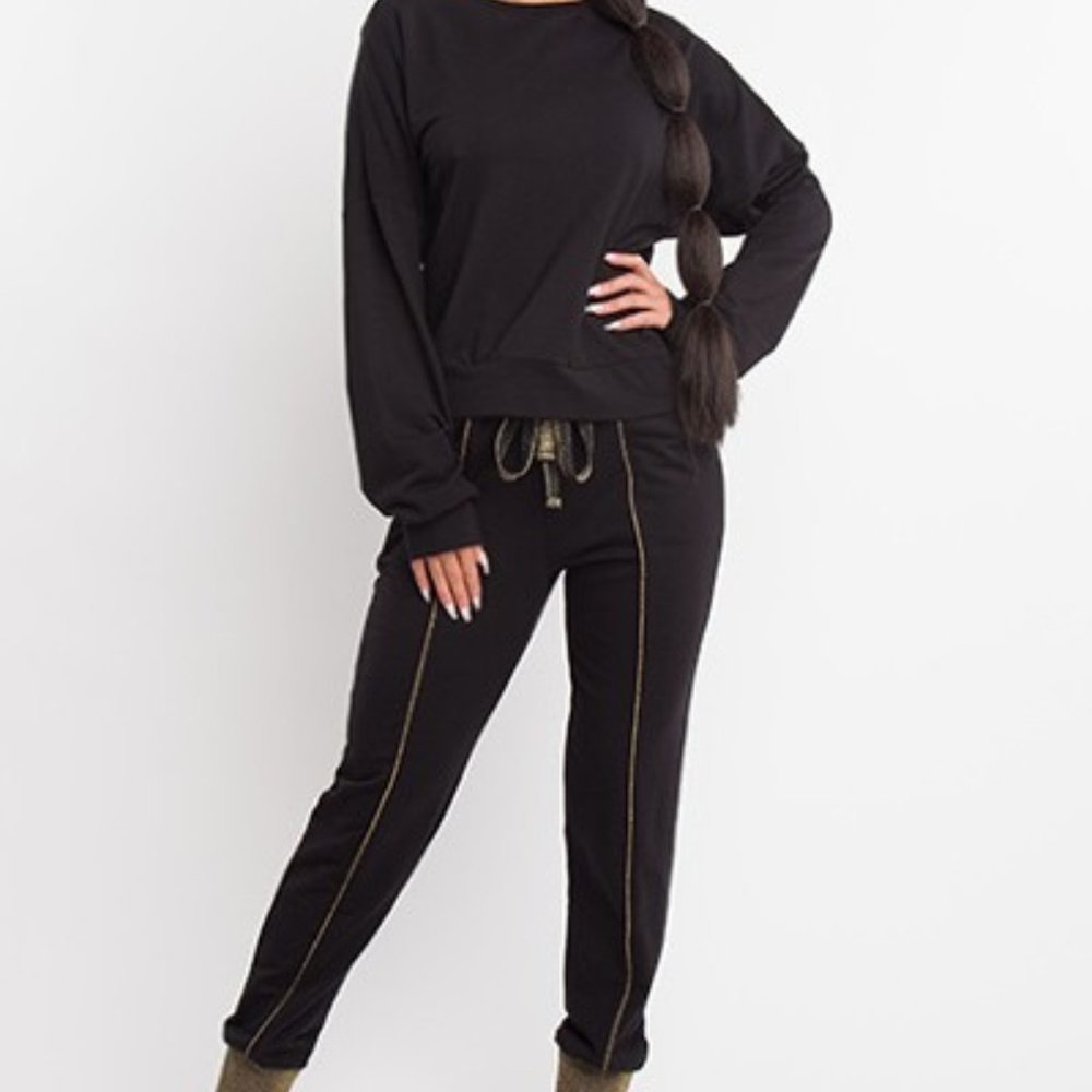 Black 2 Piece Jogger Set with Gold Piping